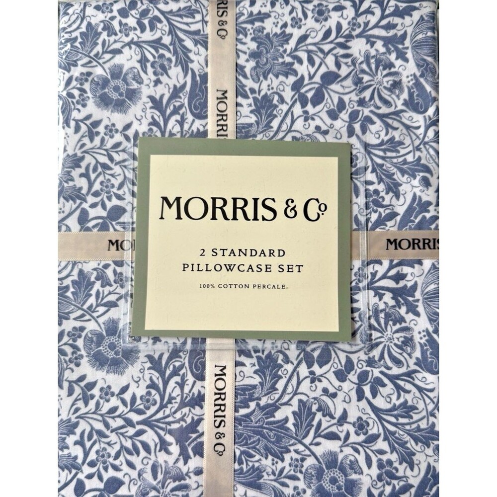 Morris & Co Luxury (2) Standard Pillowcases Blue White Marigold English Garden